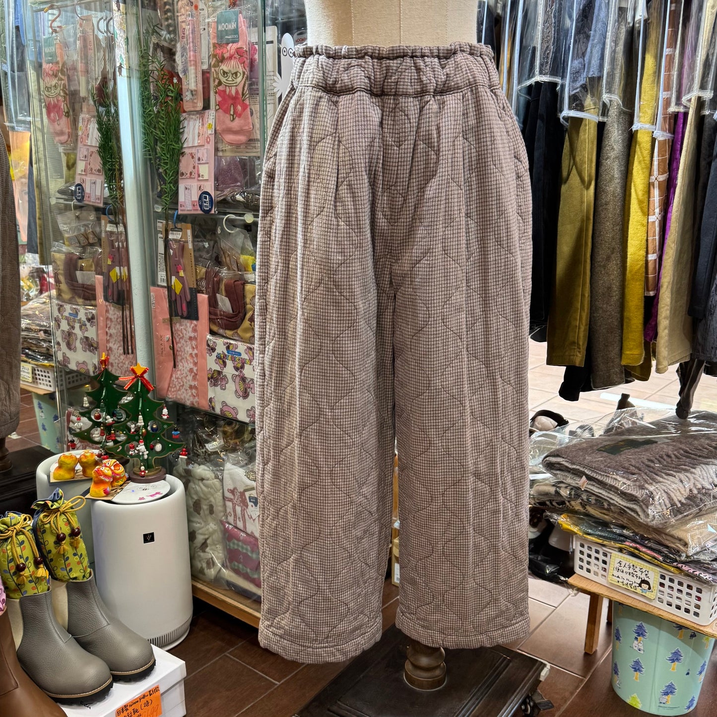 Sale- Laiterie Light Brown Checked Quilting Pants