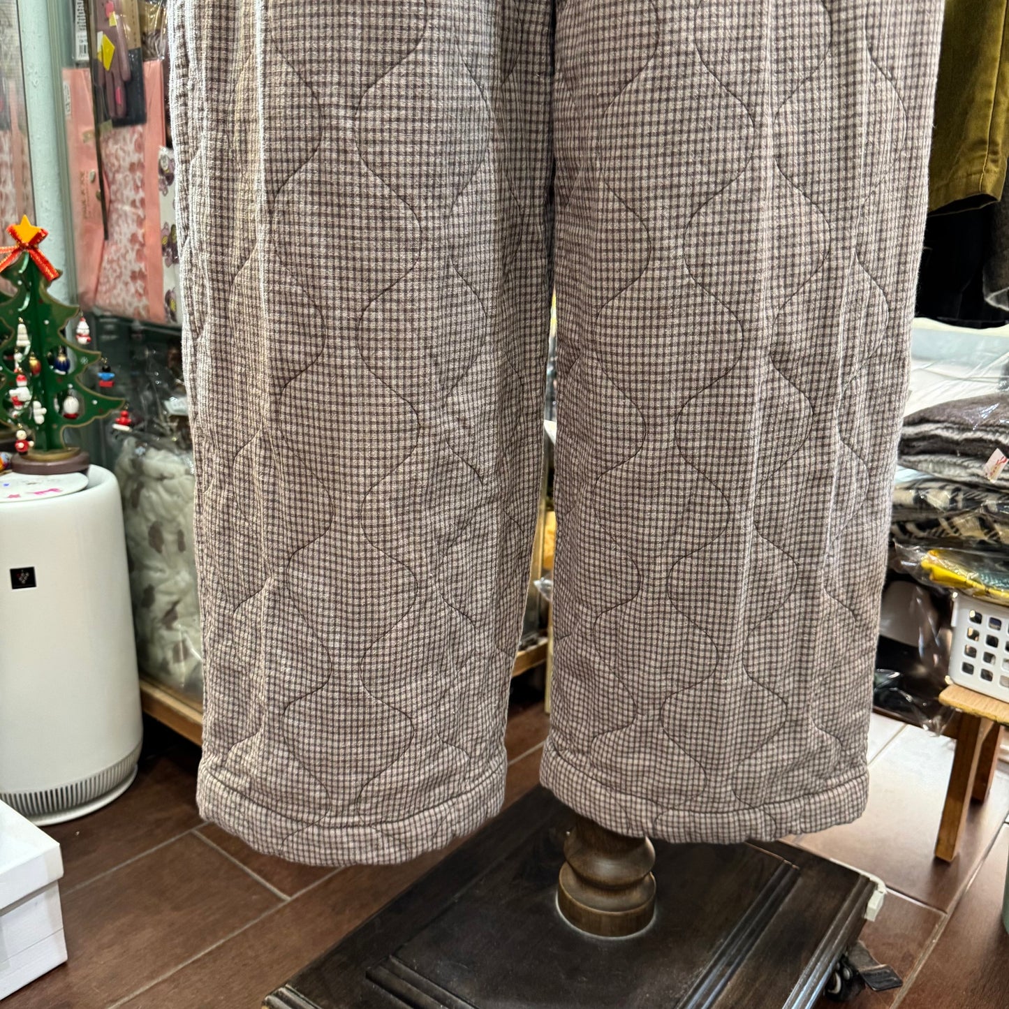 Sale- Laiterie Light Brown Checked Quilting Pants