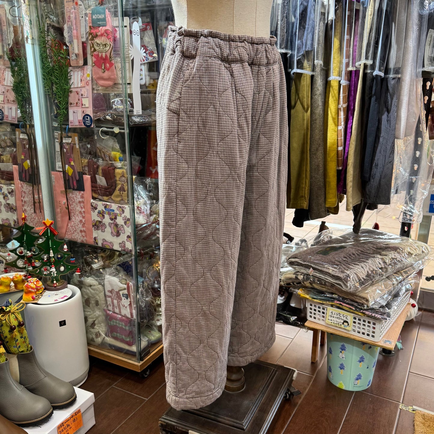 Sale- Laiterie Light Brown Checked Quilting Pants