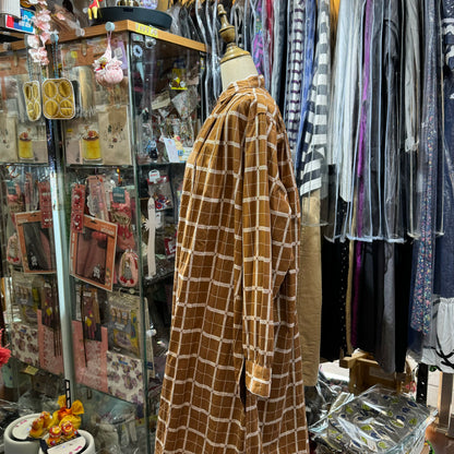 EXTRA30- ICHI Antiquites Beige Checked Long Shirt, Dress, made in Japan