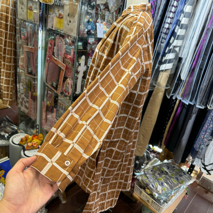 EXTRA30- ICHI Antiquites Beige Checked Long Shirt, Dress, made in Japan