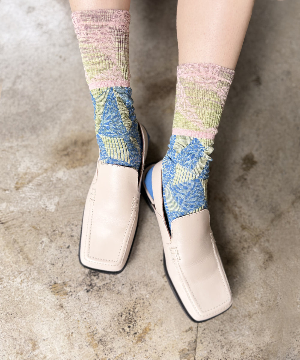Nonnette Blue Square Gem Socks, made in Japan, #NS401Y-80