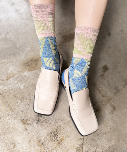 Nonnette Blue Square Gem Socks, made in Japan, #NS401Y-80