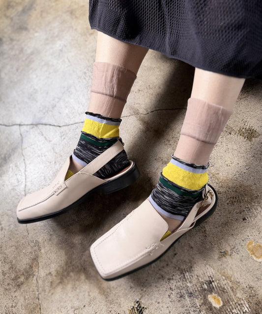 Nonnette See through mix line Socks, 2 Colors, made in Japan, #NS403Y