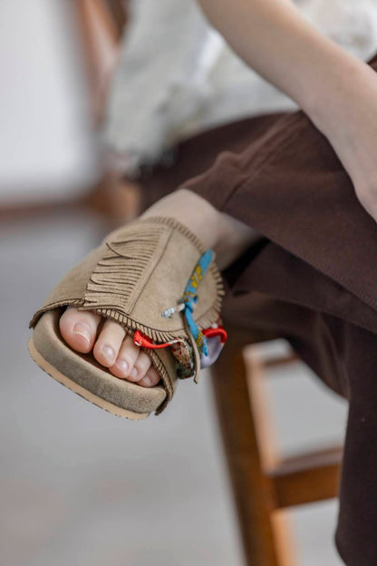 Sale- Rehersall Beige Frill Suede Sandal,Size 23.5, 24cm
