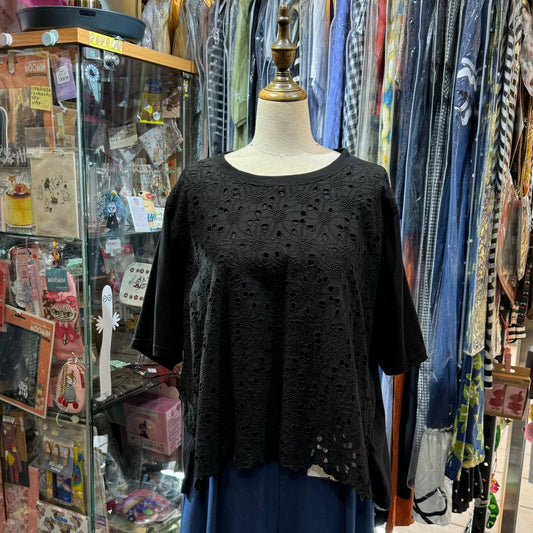 EXTRA20- Peindre Black Lace T-shirt, made in Korea