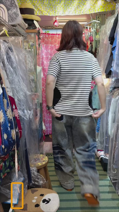 Drowse and yet… Striped Heart T-shirt, made in Japan