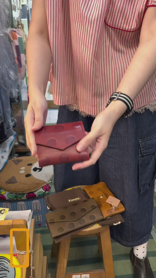 Kanmi Polka Leather Long Wallet, 3 Colors, made in Japan