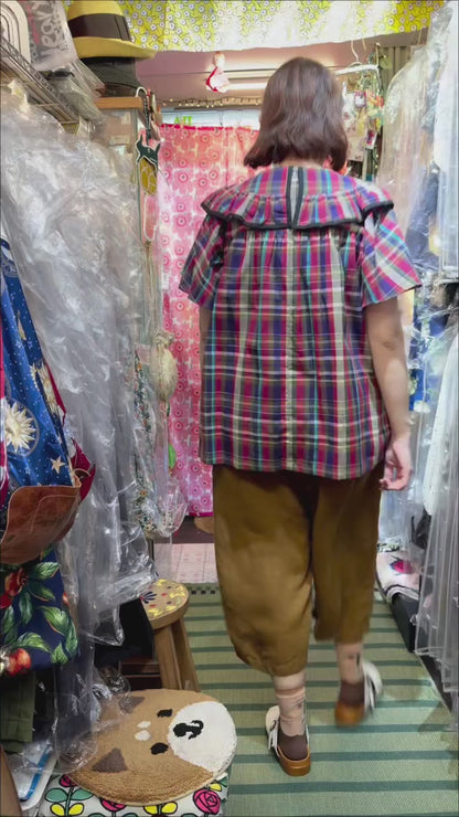 Sale- Drowse and Yet… Red Checked Top, made in Japan