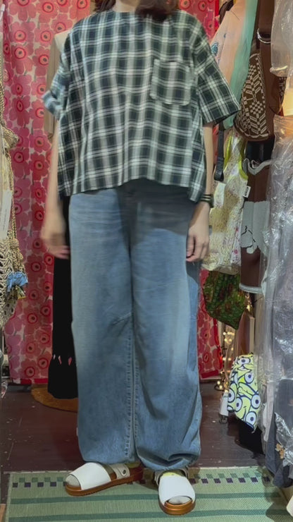 Diaries Green Checked Blouse, made in Japan
