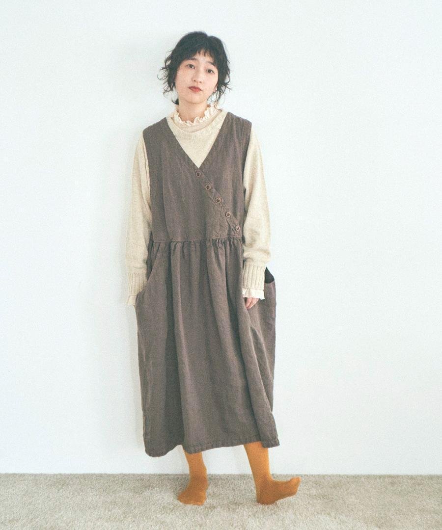 Tumugu Mocha 2Way Linen Dress, made in Japan